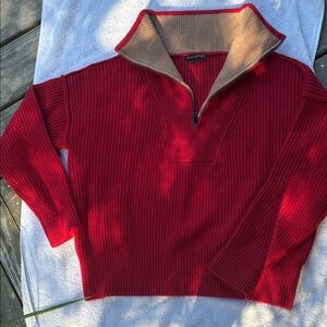 Banana Republic Red and Tan Zip-Up Sweater